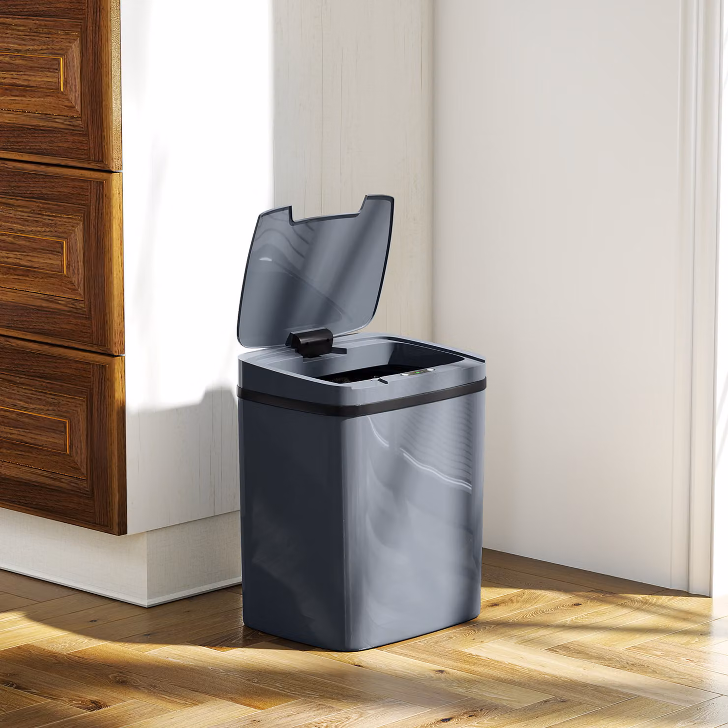 Cestino automatico con sensore HOMCOM da 15L con 2 modalità di apertura, Grigio, L: 27,6 cm, P: 21,4 cm, H: 33,5 cm – 2