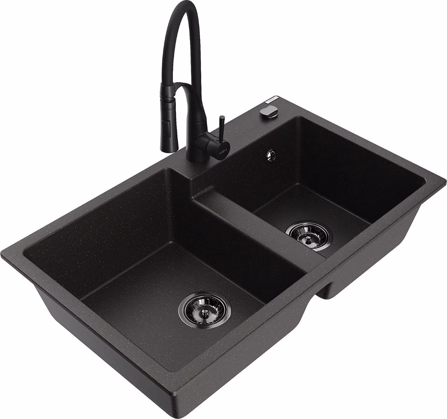 Mexen Tomas lavello in granito a 2 vasche con miscelatore da cucina Aster, nero/oro metallico - 6516-75-73450-70-B