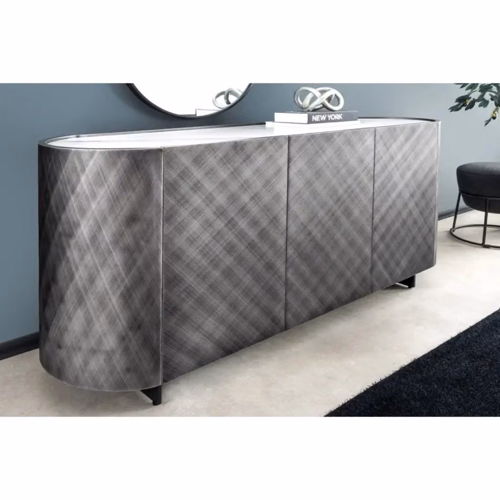 Buffet moderno Meublorama Collezione MILANO con 3 porte e 1 cassetto, colore grigio e marmo bianco, L: 150 cm – 2