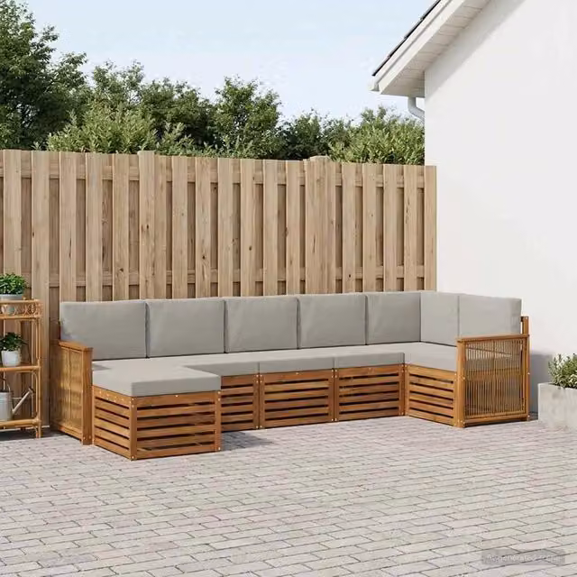 Set di divani da esterno 6 pz Naturale e Grigio Chiaro 3384627