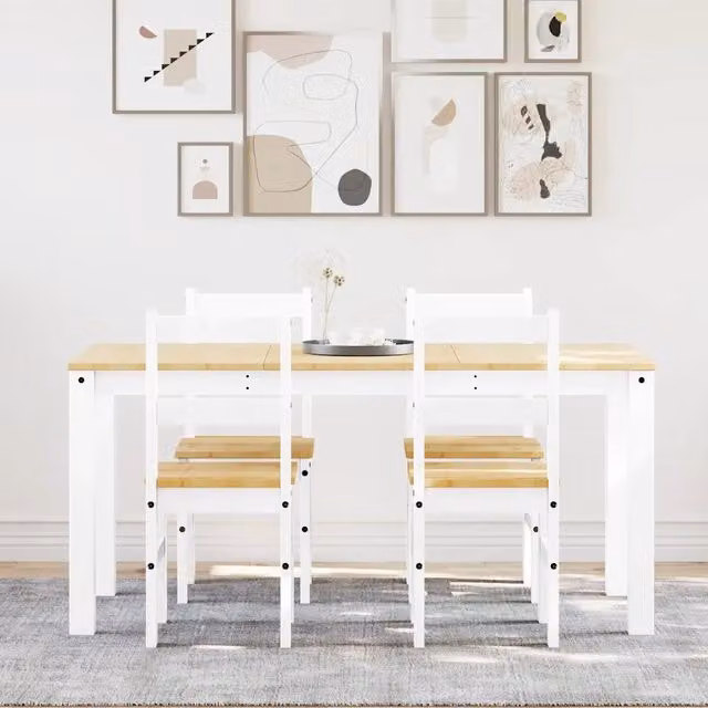 Set da Pranzo 5 pz Panama Bianco in Legno Massello di Pino 3345181