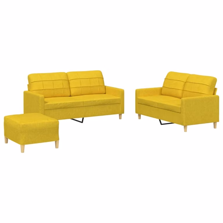 Set di Divani 3 pz con Cuscini Giallo Chiaro in Tessuto