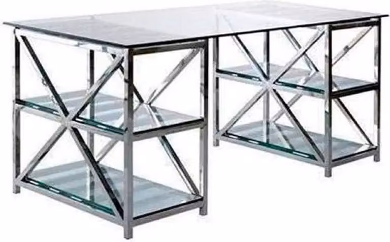 Casa Padrino scrivania argento 175 x 79 x h. 76 cm - scrivania da ufficio in metallo con piano in vetro - scrivania per computer - mobili da ufficio