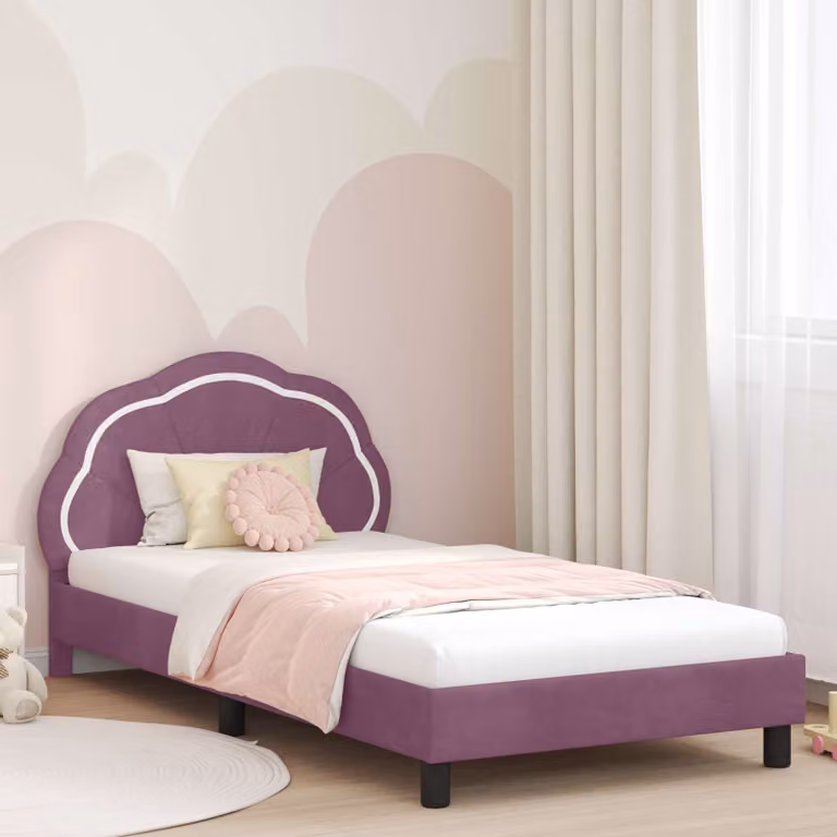 Struttura letto per bambini vidaXL in velluto viola con testata, L 80 x P 200 cm