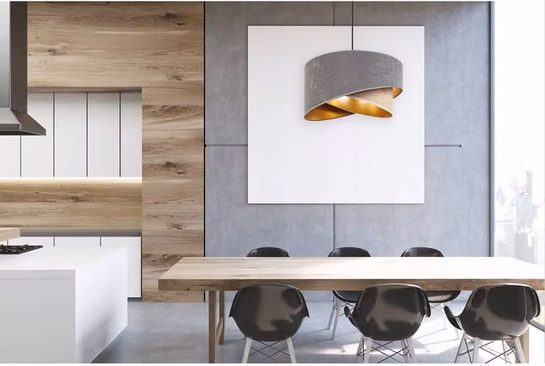 Light-Home Milano lampada a sospensione con paralume - Lampada da soffitto industriale per soggiorno, camera da letto e sala da pranzo - Lampada a sospensione in metallo con paralume in velluto - meringa e grigio