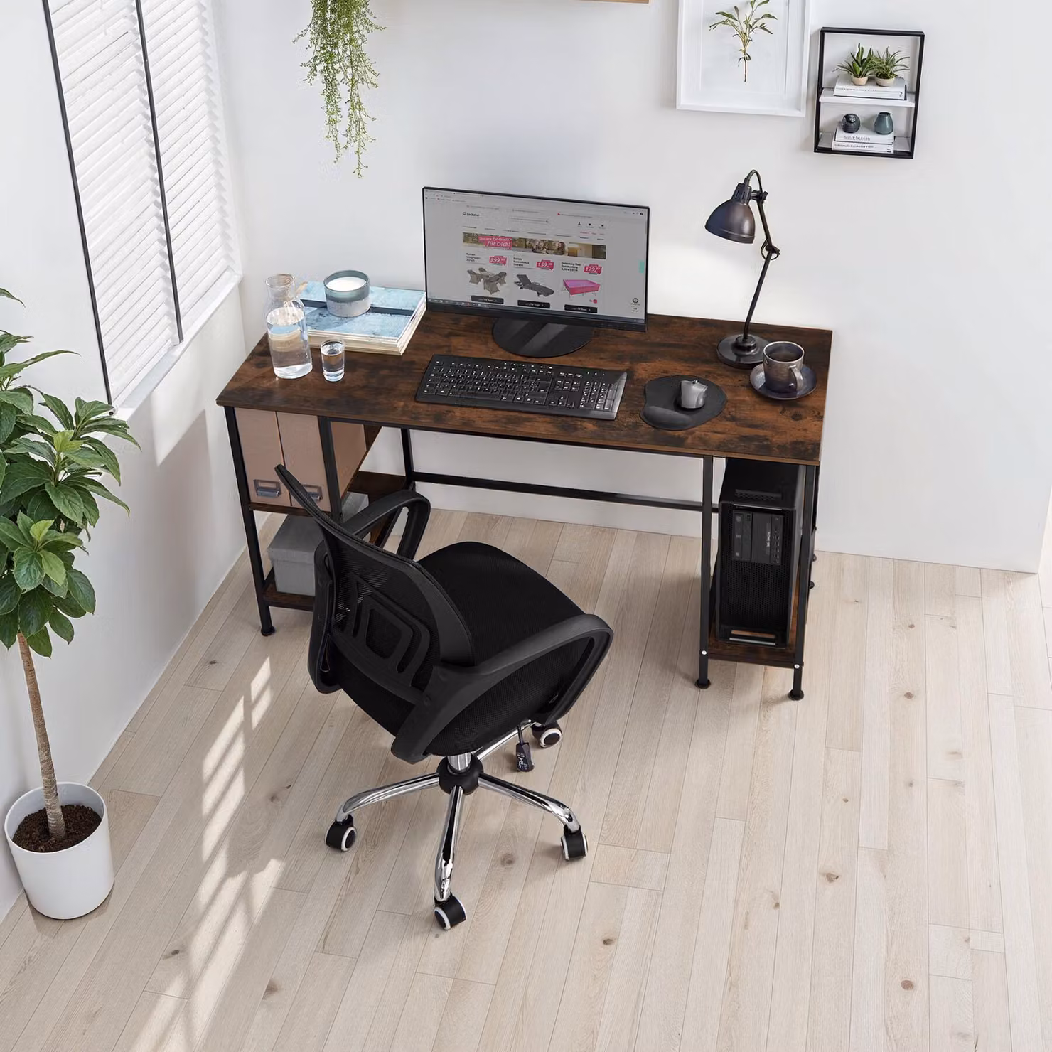 Scrivania da computer TecTake in stile industriale marrone L: 137 cm, P: 55 cm, H: 75 cm – 2
