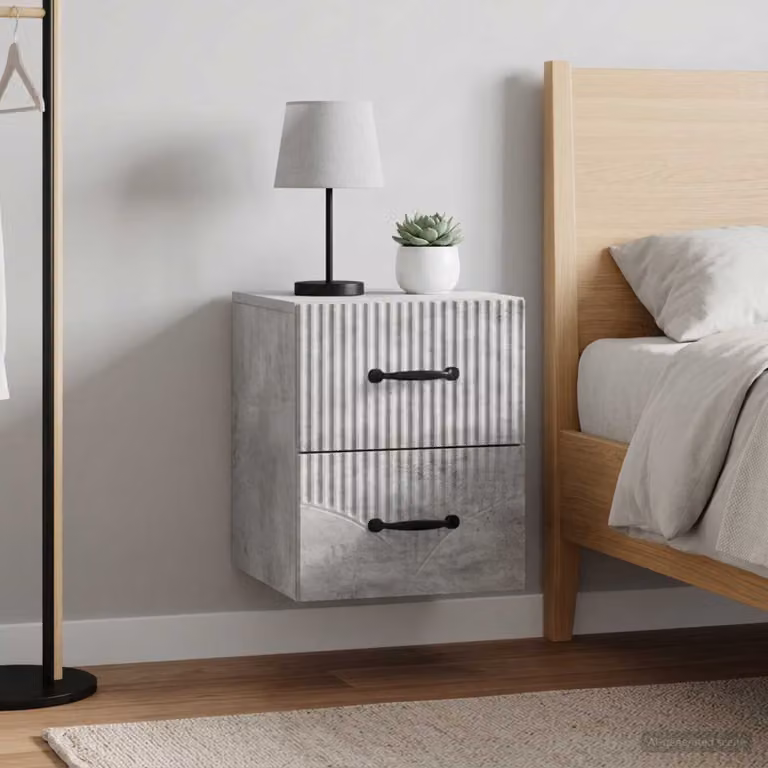 Set di 2 comodini sospesi vidaXL in stile moderno, colore Grigio Cemento, L 34,5 cm x P 33 cm x H 40 cm