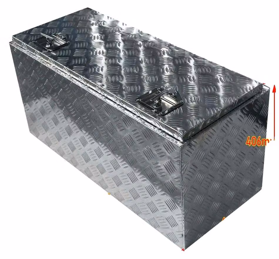 Cassetta degli attrezzi, materiale in alluminio, dimensioni 915 x 410 x 460 mm, compatibile con furgoni e camion, elevata resistenza, design in lamiera striata
