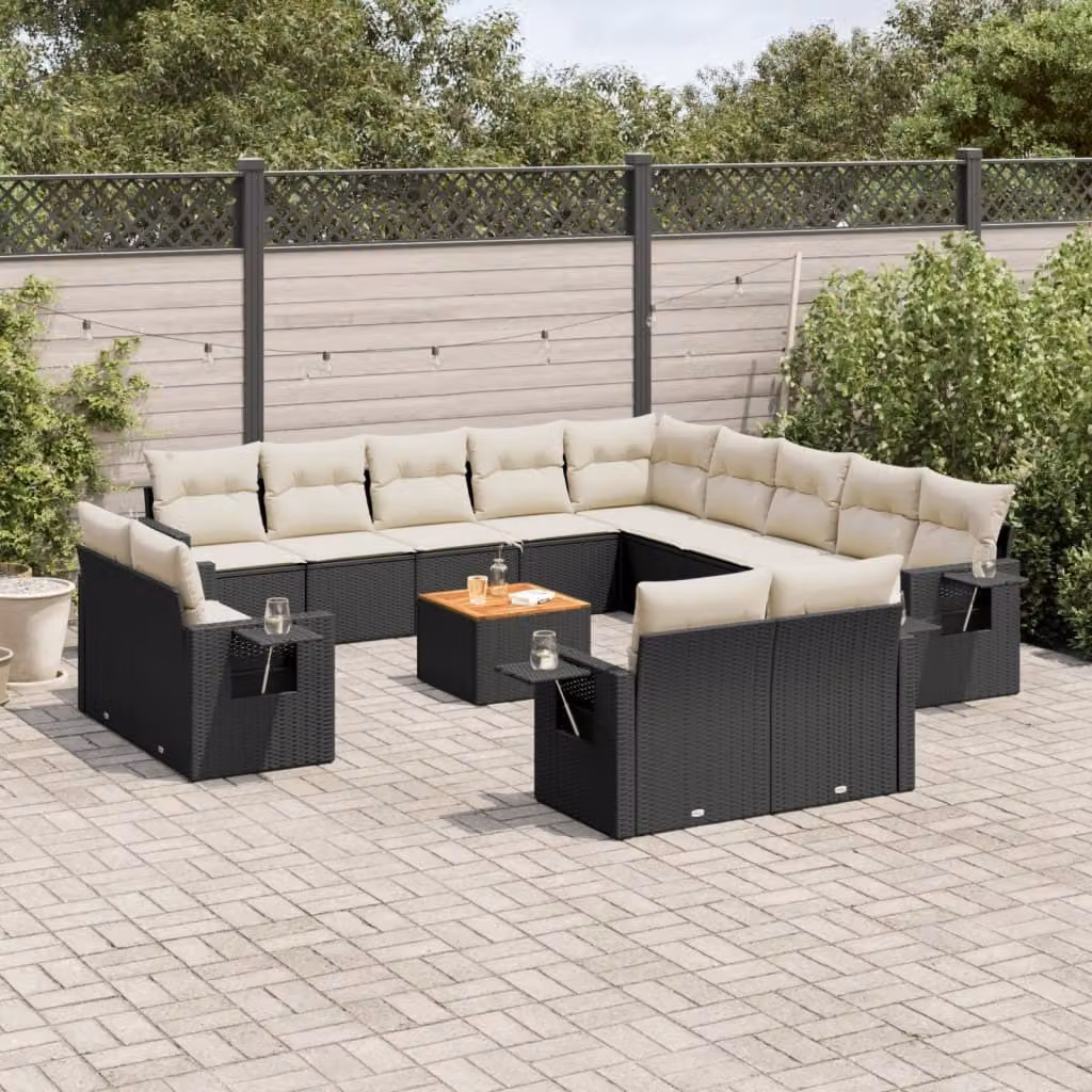 Maison Exclusive - Set Divani da Giardino 14pz con Cuscini in Polyrattan Nero