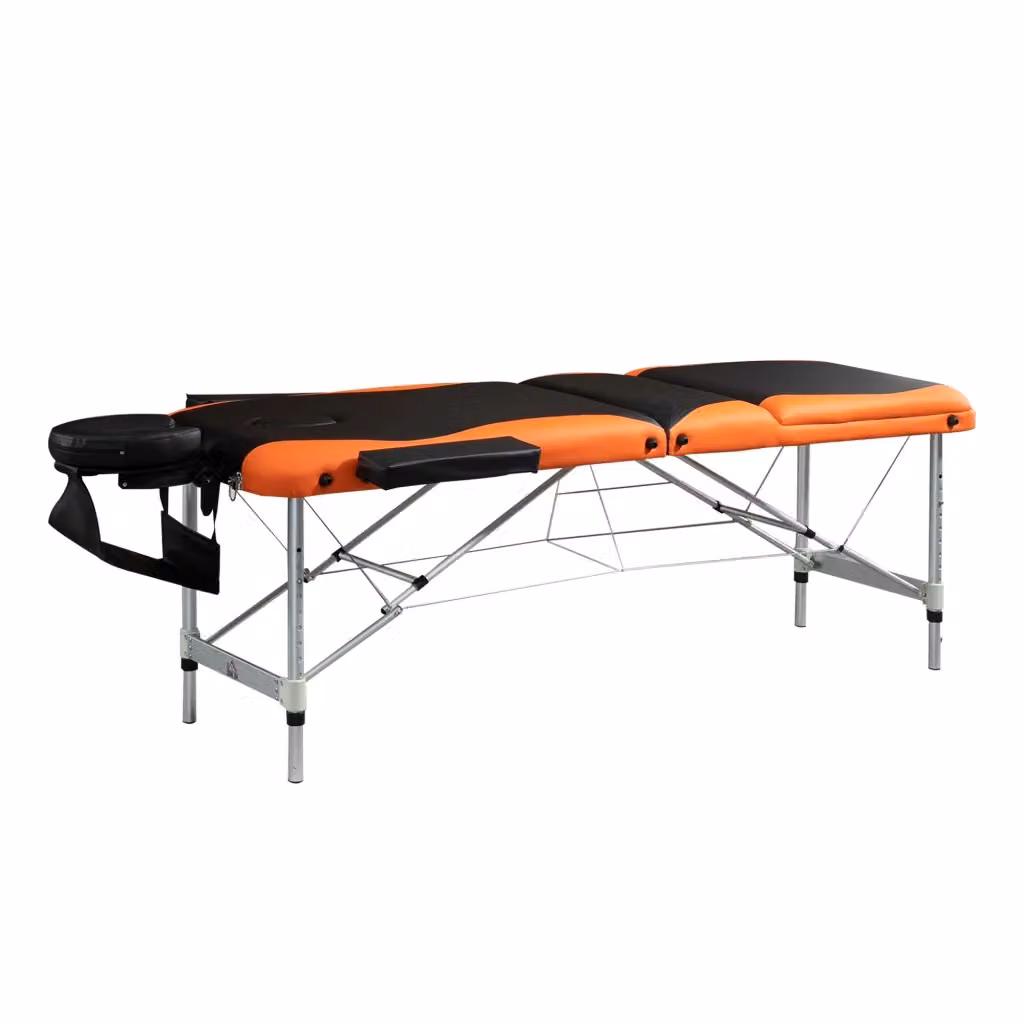 Lettino da Massaggio Pieghevole Minimal Nero e Arancione in Metallo e Plastica L: 215 cm, P: 81 cm, H: 61-84 cm – 2