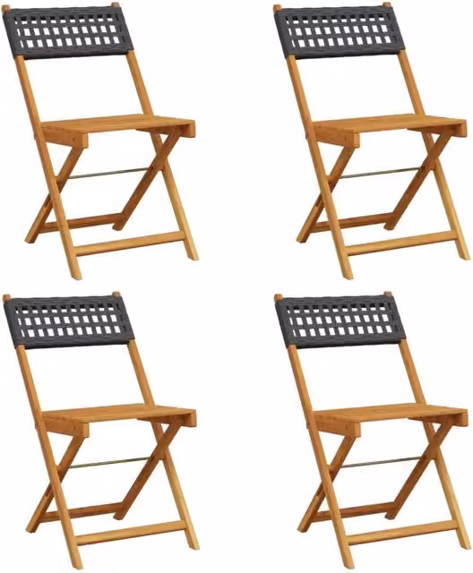 Sedie Giardino Pieghevoli 4 pz | Sedie da Esterno Nere Polyrattan e Legno Massello
