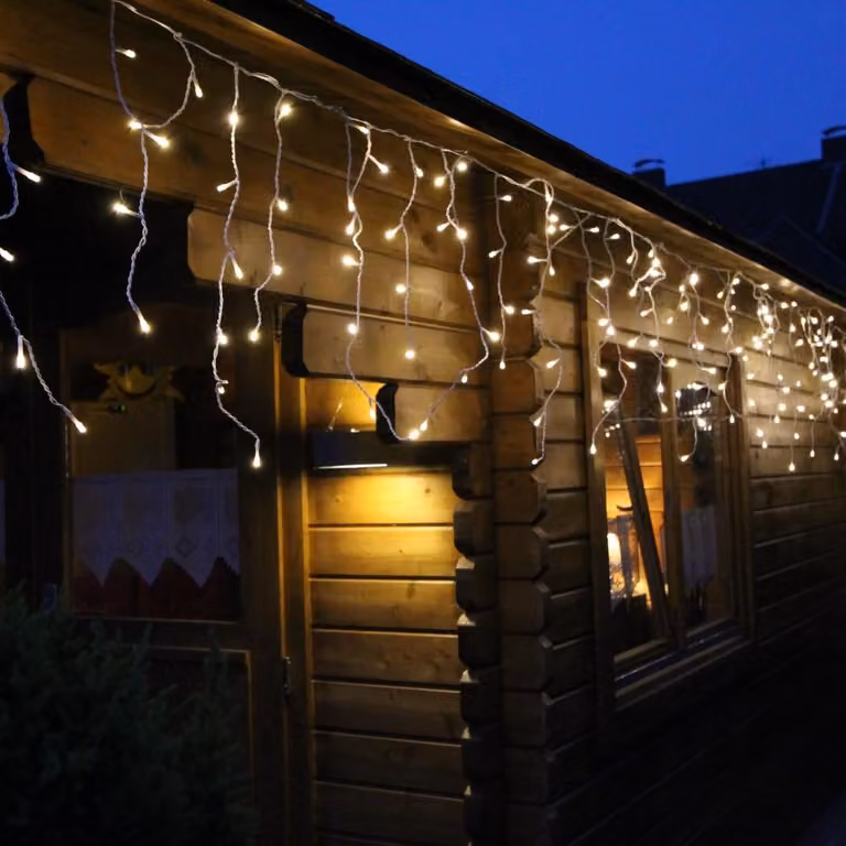 F-H-S LED luci fiabesche pioggia di ghiaccio 240 LED bianco caldo 6/18h timer 6m cavo bianco esterno