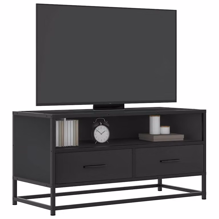 Mobile TV vidaXL Nero in stile industriale con ruote, L 80 cm x P 34,5 cm x H 40 cm