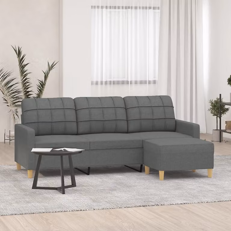vidaXL Divano a 3 Posti Moderno con Poggiapiedi in Tessuto Grigio L: 198 x P: 80 x H: 77 cm
