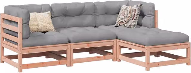 Set di Divani da Giardino vidaXL 4 Pezzi in Legno Massello di Abete e Douglas con Cuscini, Colore Marrone e Grigio, Design Moderno a L – 2