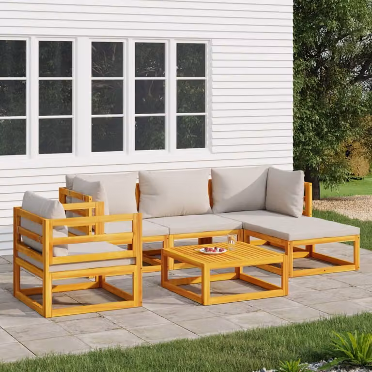 Set Salotto da Giardino vidaXL in Legno di Acacia con 6 Cuscini Imbottiti, Colore Grigio e Marrone