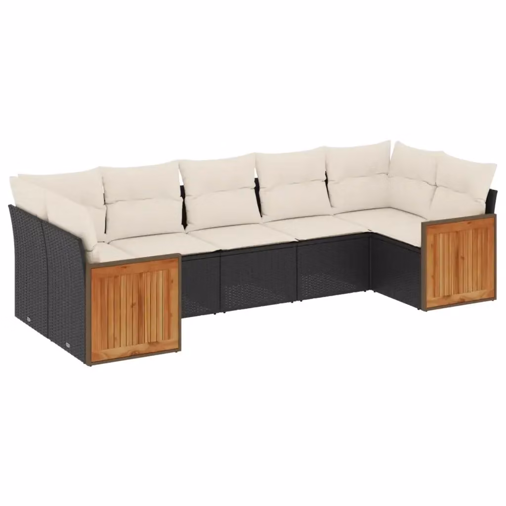 vidaXL Set Divani da Giardino a L con Cuscini 7pz in Polyrattan Nero e Acacia – 2