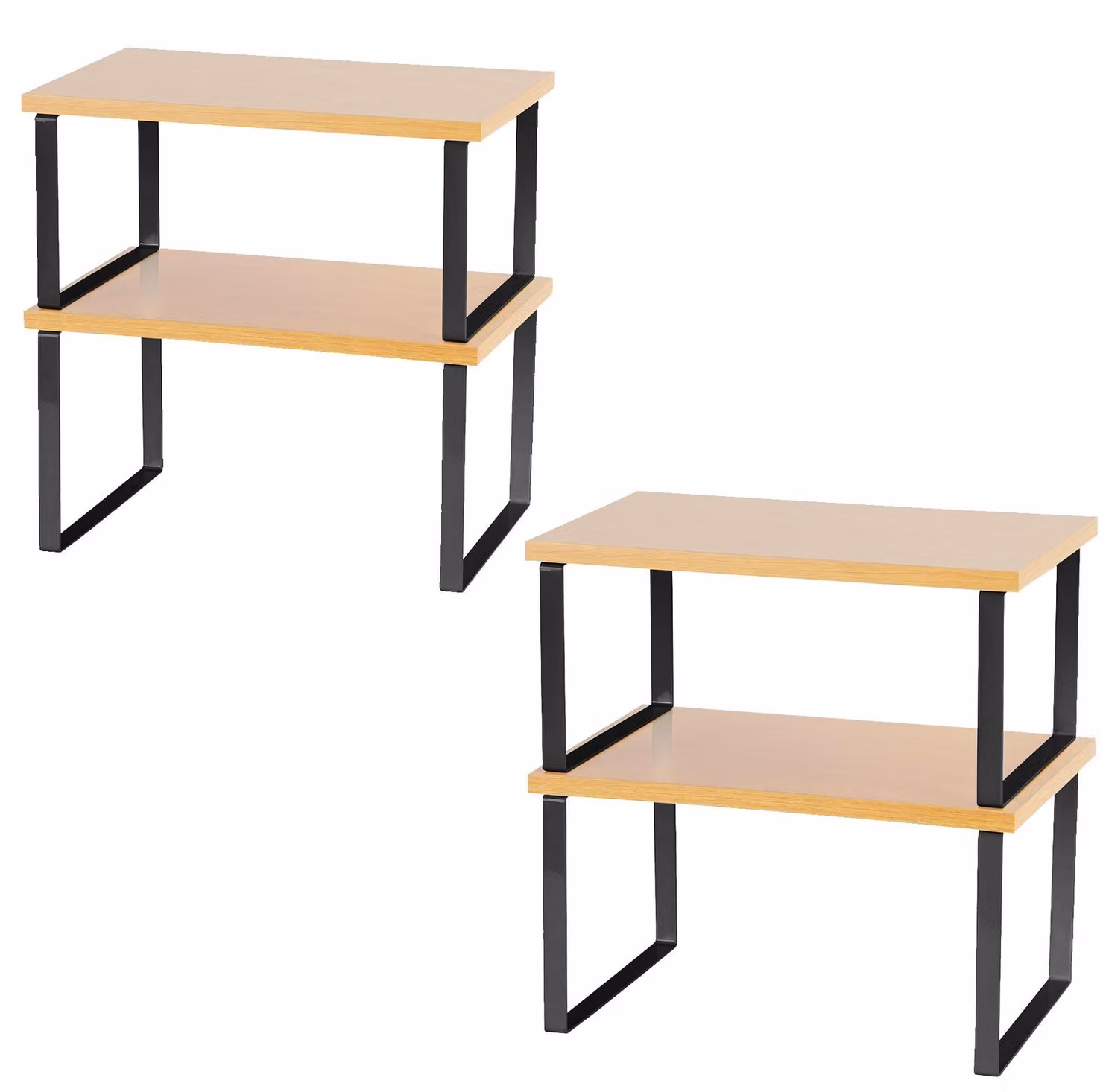 Omgoods - Organizer impilabile per utensili da cucina - Organizer per scaffali - Contenitore in metallo/legno - Confezione da 4 pezzi - Salvaspazio - Scaffale portaoggetti