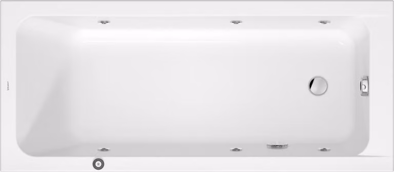 Duravit D-Code baignoire balnéo, 1600x700mm, 1 pente de dossier, Jet Project, rectangulaire, écoulement au pied, blanc brillant, 760669000JP1000, 760669000JP1000