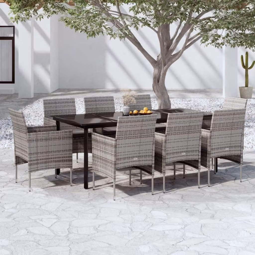 Maison Exclusive - Set da pranzo da giardino da 9 pezzi con cuscini grigi e neri