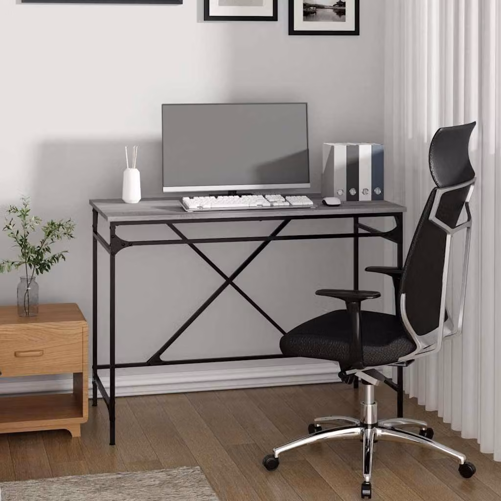 Scrivania da ufficio vidaXL in legno e metallo grigio, L 100 x P 50 x H 75 cm