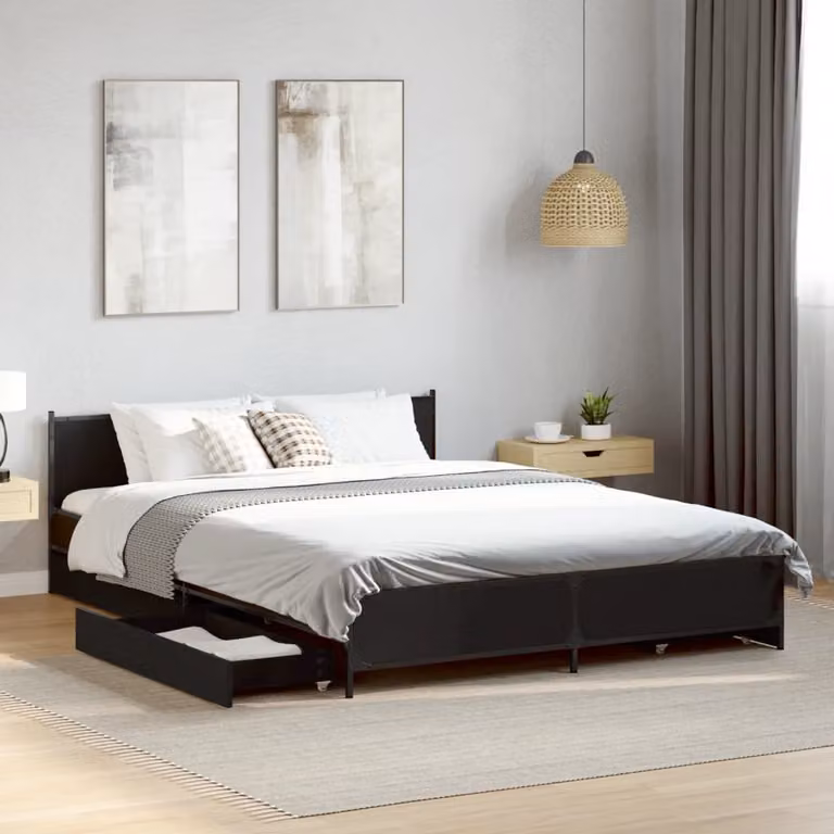 vidaXL Giroletto con Cassetti Nero in Legno e Metallo L: 138 cm, P: 193 cm