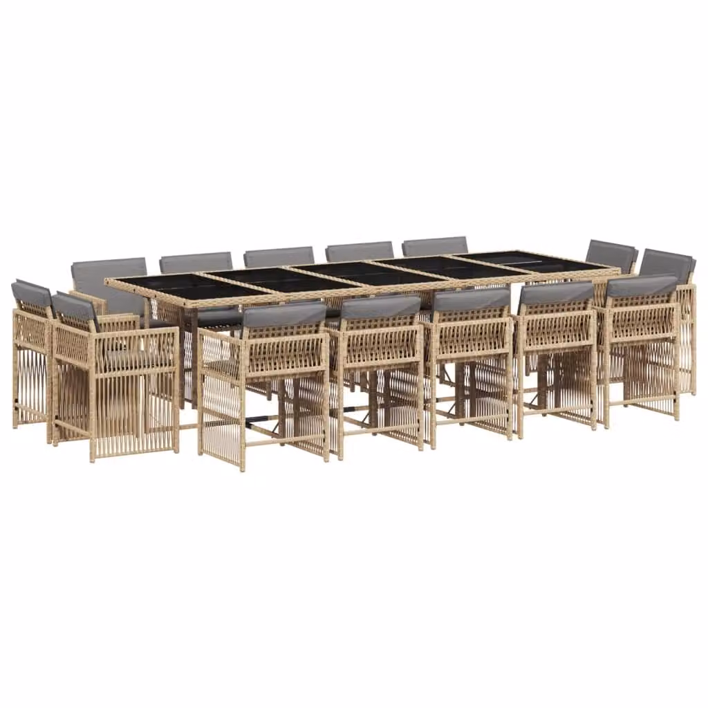 Set Pranzo da Giardino 15 pz con Cuscini Beige Misto Polyrattan
