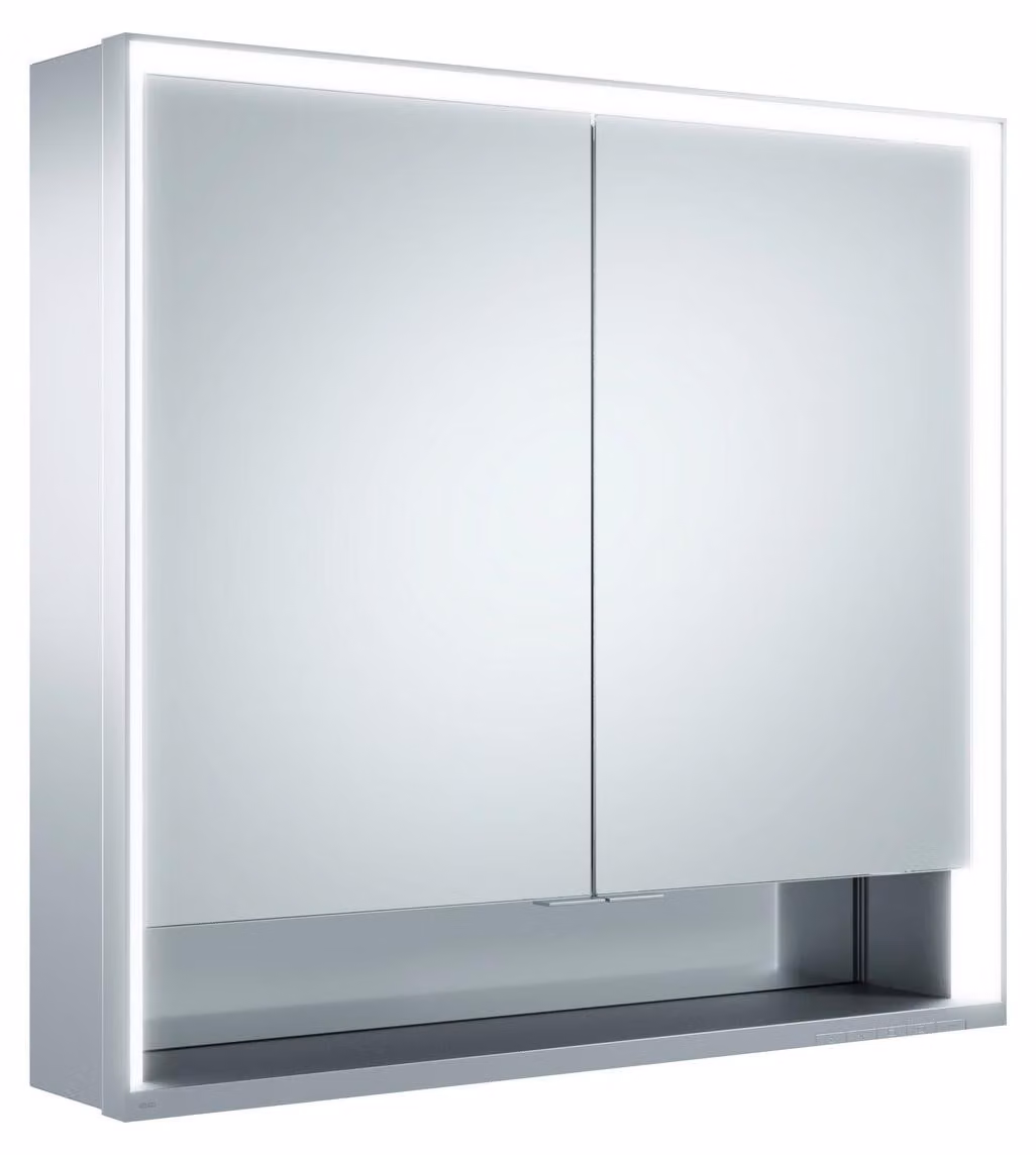 KEUCO Royal Lumos armoire de toilette murale 2 portes, porte courte, étagère ouverte, 800mm, 14302171301, 14302171301