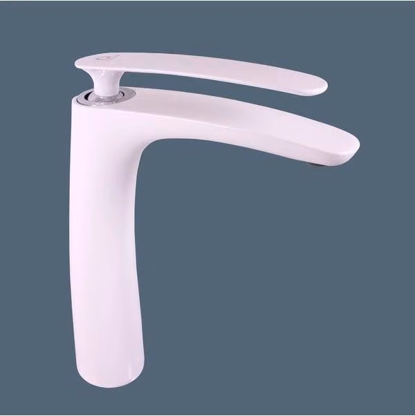Miscelatore lavabo alto TIGRIS in ottone cromato bianco senza sifone H. 26cm