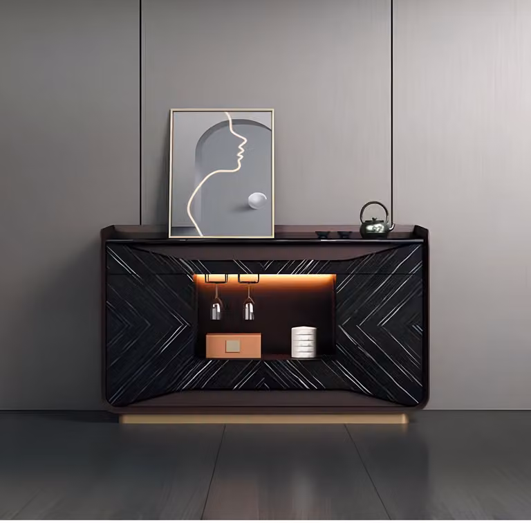 Credenza marrone-nera, lussuosa credenza, mobili in legno resistenti