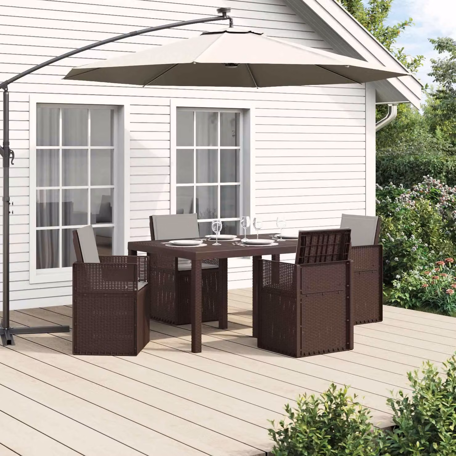 Maison Exclusive - Set da pranzo per esterno, 5 pezzi, color marrone e grigio chiaro, in PP (polipropilene)