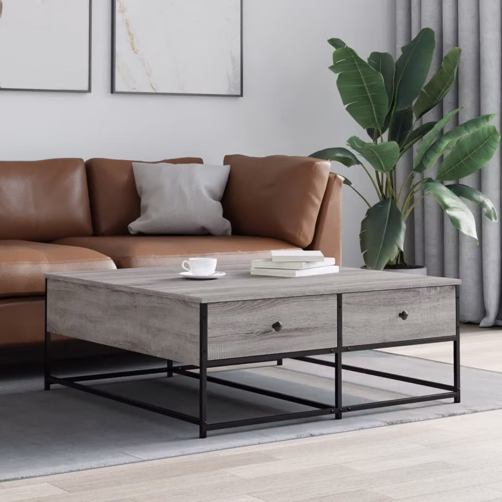 vidaXL Tavolino da Salotto Rettangolare Grigio in Legno e Metallo L: 100 cm, P: 99 cm, H: 40 cm