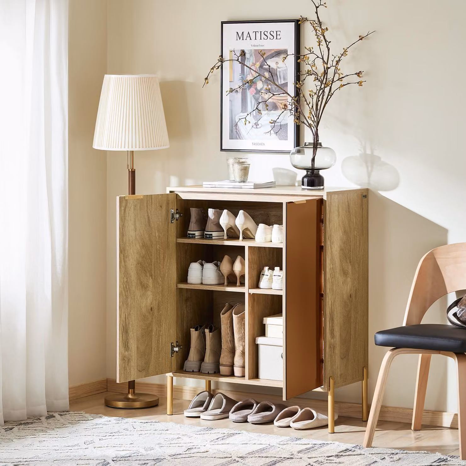 SoBuy FSB96-G Credenza moderna con ante in vetro a specchio e gambe in metallo dorato per buffet Mobili da ingresso con 5 scomparti e ripiani LD circa 83x100x38cm