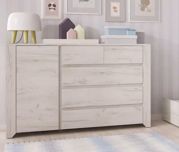 Credenza con cassetti in rovere bianco 118,7 cm