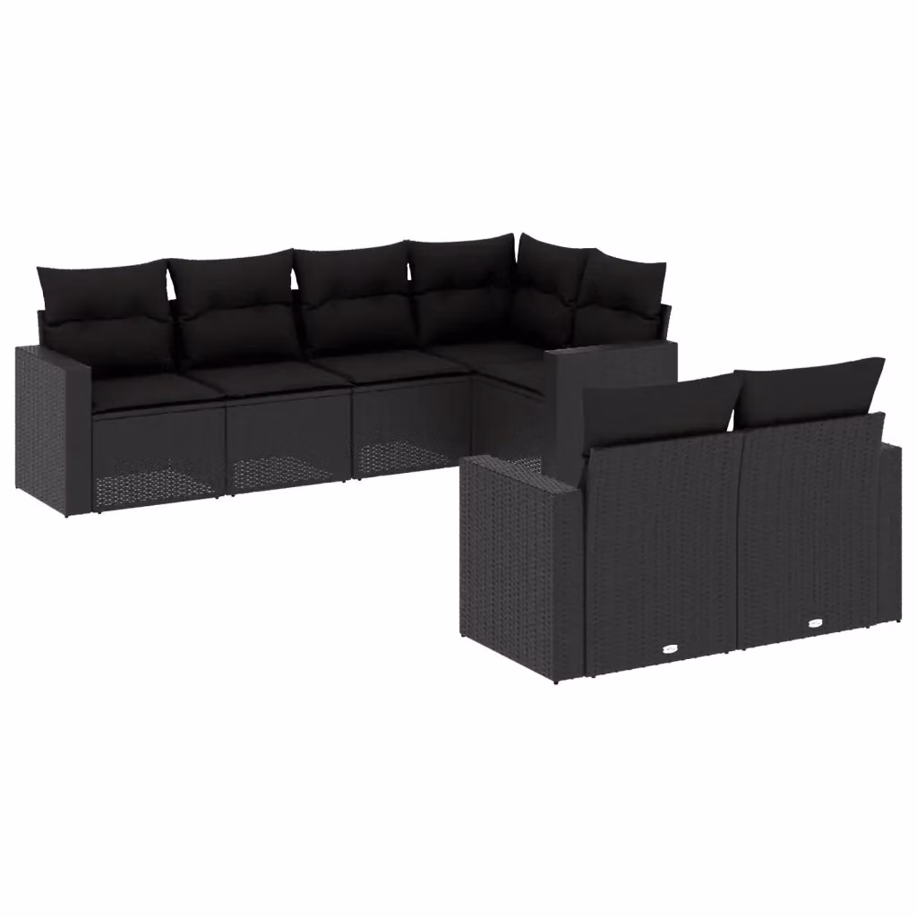 Set di divani da giardino a L vidaXL in polyrattan nero con 7 cuscini imbottiti e coperture rimovibili – 2