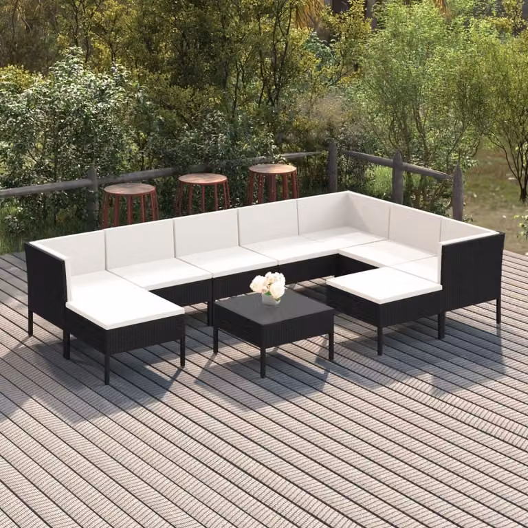 Maison Exclusive - Set da giardino da 10 pezzi con cuscini in rattan sintetico nero