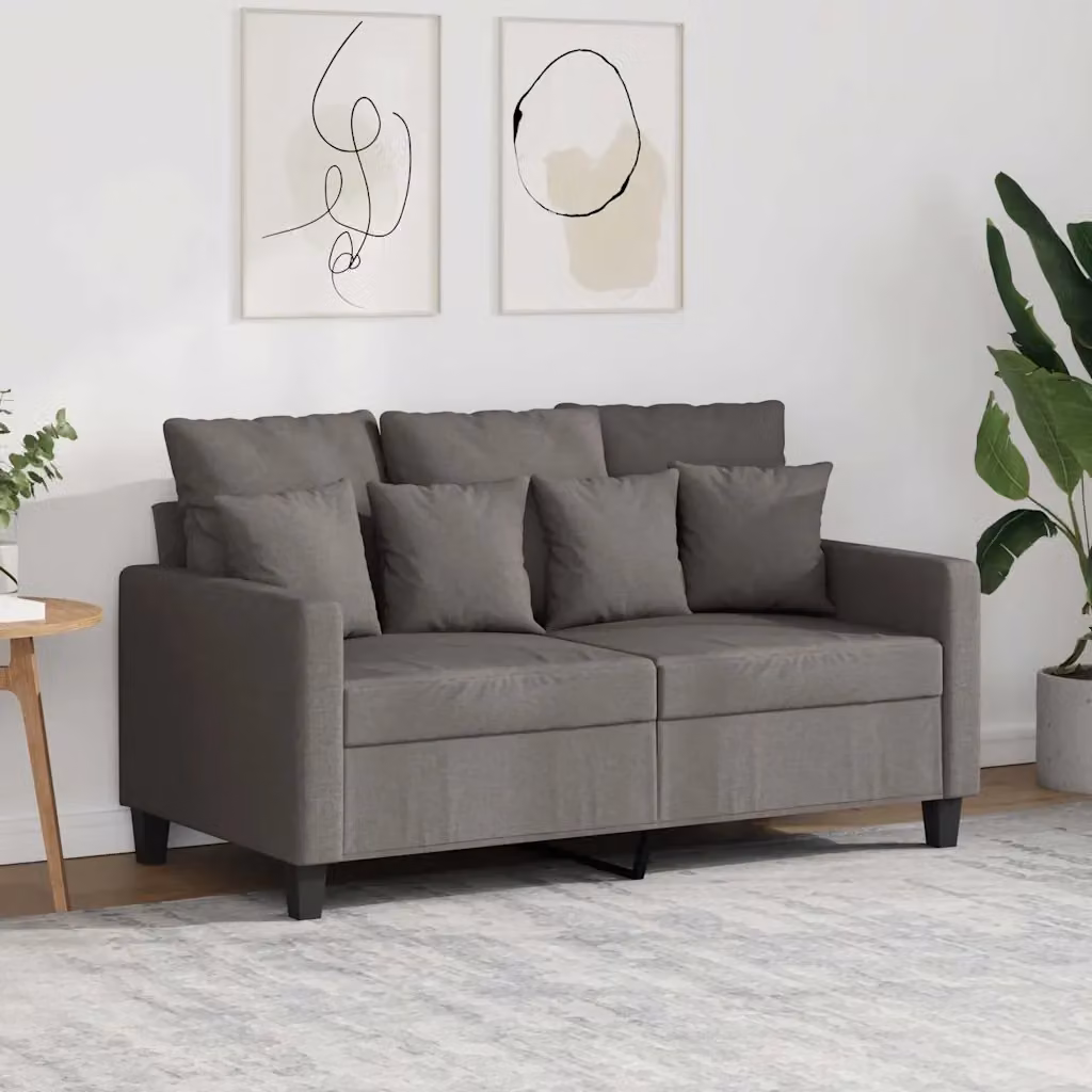 Divano moderno da soggiorno in tessuto beige o grigio con struttura in metallo e cuscini inclusi L: 138 cm, P: 77 cm, H: 80 cm – 2