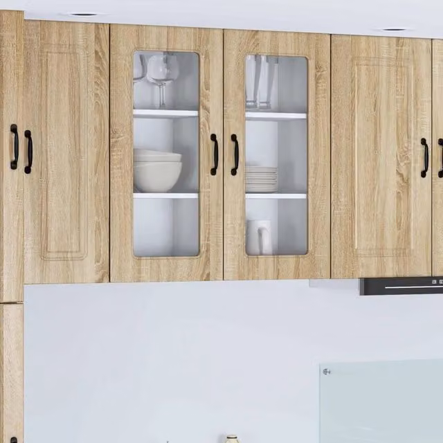 Set di 2 pensili da cucina moderni vidaXL con ante in vetro, colore marrone, L/P/H: 40 x 31 x 80 cm