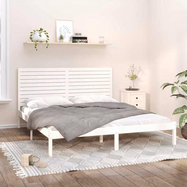 vidaXL Giroletto Super King in Legno Massello di Pino Bianco L: 180 cm, P: 200 cm