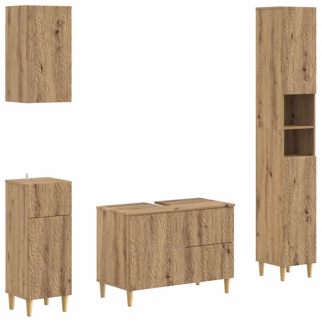Set di mobili da bagno moderno vidaXL in legno di rovere marrone con mobile lavabo e pensile a parete – 2