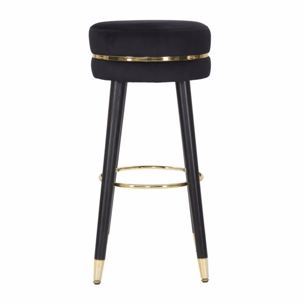 Sgabello da bar Paris vikasa_home in velluto nero e oro con gambe in metallo nero, Altezza: 74 cm – 2