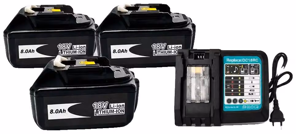 Batteria di ricambio, 18V, capacità 8000mAh, caricabatterie 3x8.0Ah