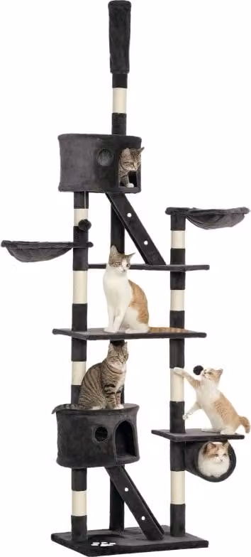 Tiragraffi Fortuna Lai alto fino al soffitto 240-260 cm, ideale per gatti di grossa taglia, con corda in sisal grigio scuro per giocare e rilassarsi