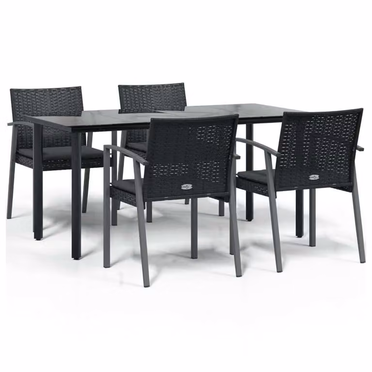 Set Pranzo da Giardino 5pz con Cuscini in Polyrattan e Acciaio