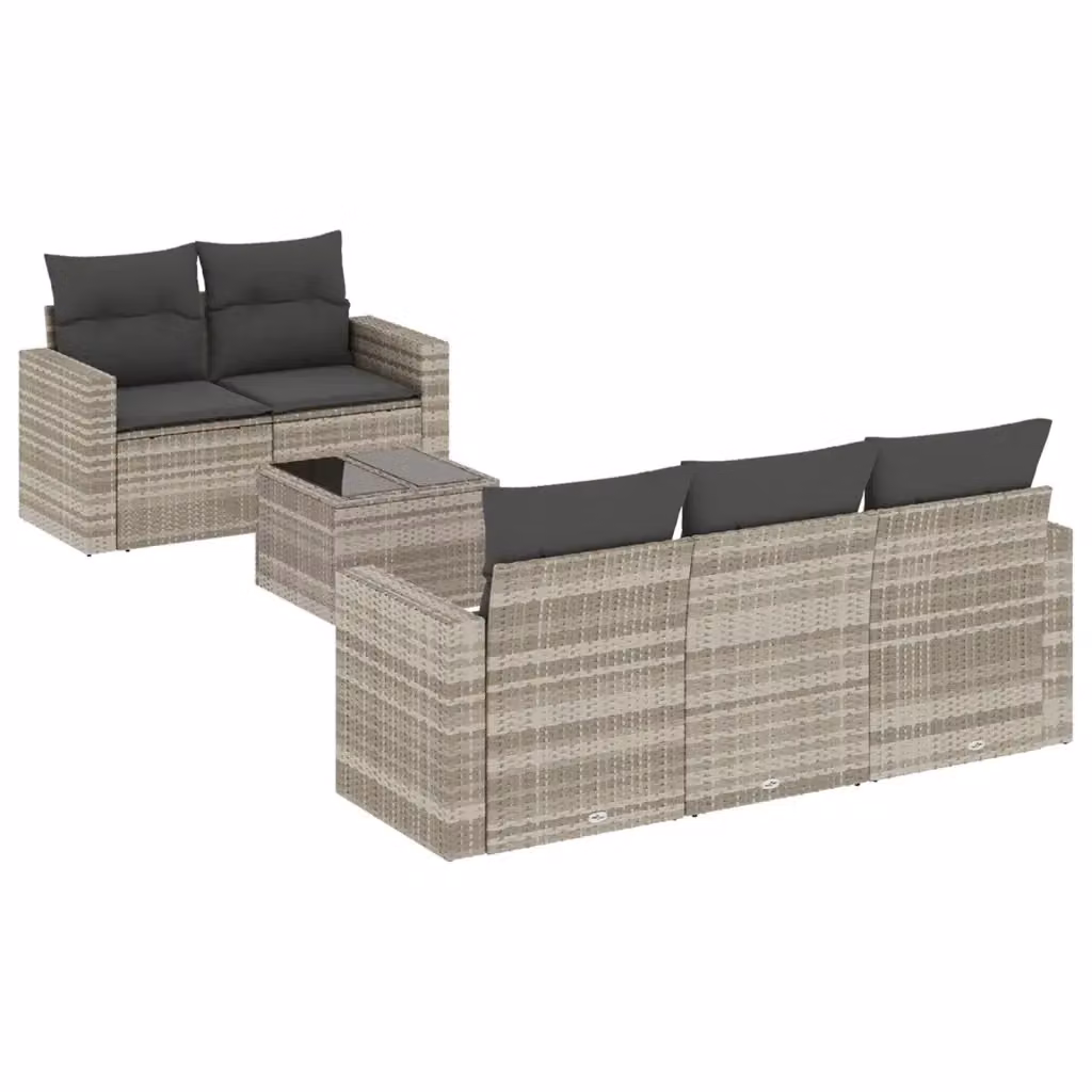 vidaXL Set Divano da Giardino 6pz a Forma di L in Polyrattan Grigio con Cuscini Imbottiti e Tavolino – 2
