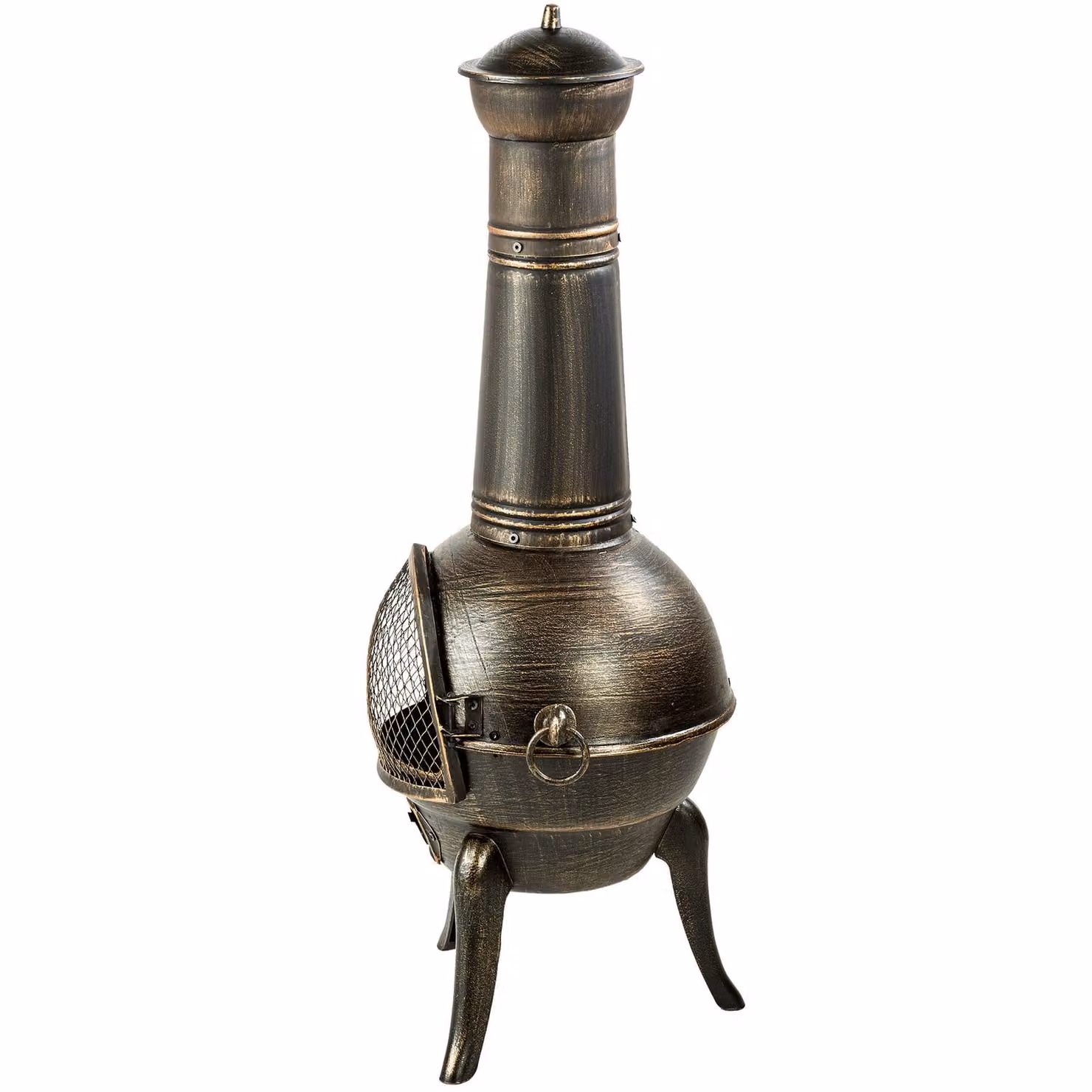 Chiminea TecTake GmbH in ghisa e acciaio grigio con base in legno L: 52 cm, P: 44 cm, H: 115 cm – 1