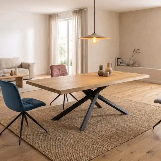 Tavolo da pranzo fisso Blake Duzzle in legno impiallacciato rovere naturale e metallo, L: 200 cm, P: 100 cm, H: 76 cm – 1