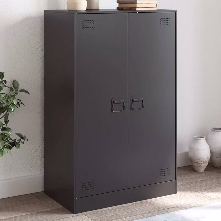Credenza moderna vidaXL in metallo nero opaco L: 67 cm, P: 39 cm, H: 107 cm