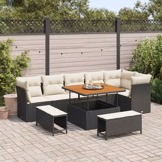 Set Divano da Giardino 9 pz Nero polyrattan 3361495