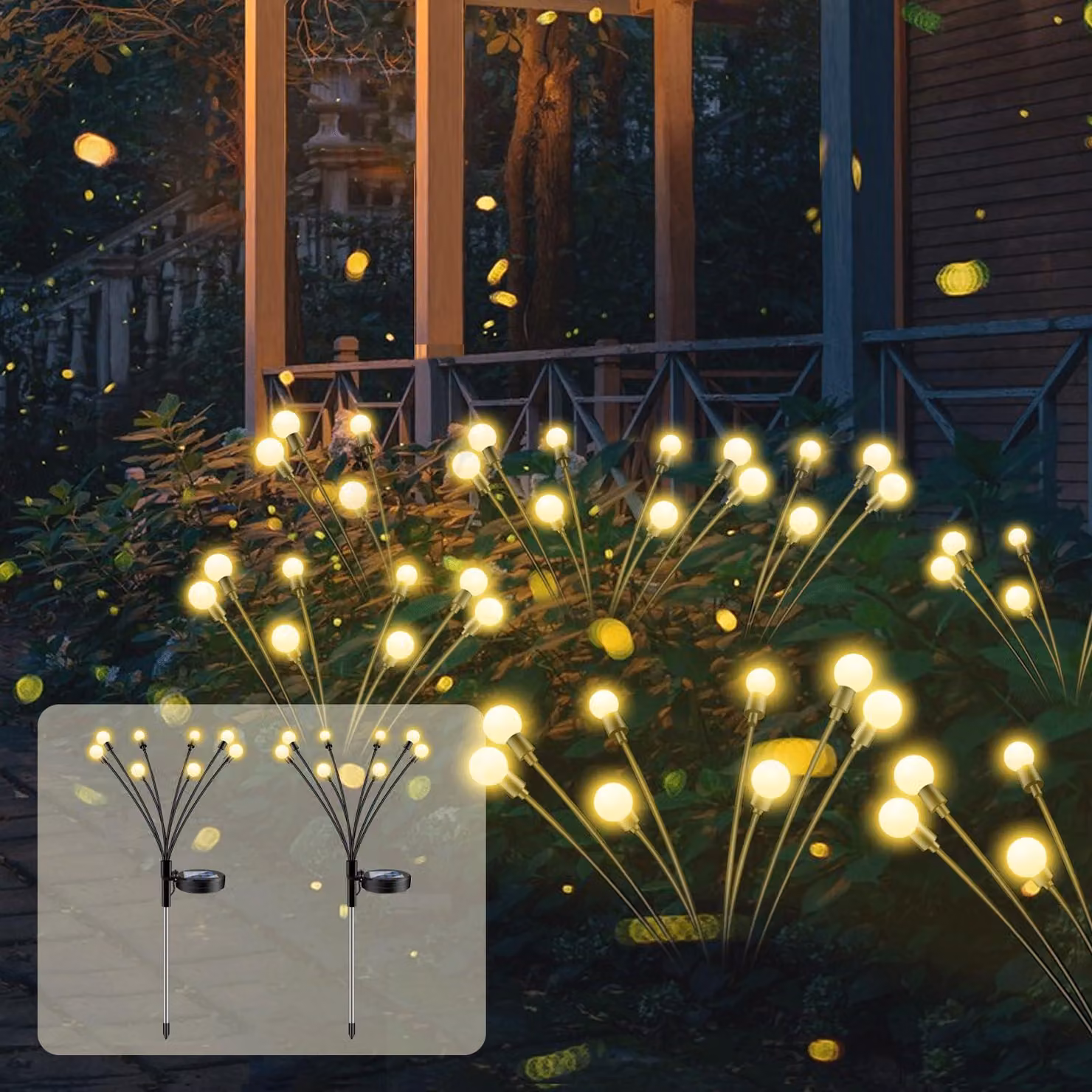 Lampade solari a luce calda, confezione da 2 pezzi, grado di protezione IP65, con sensore automatico